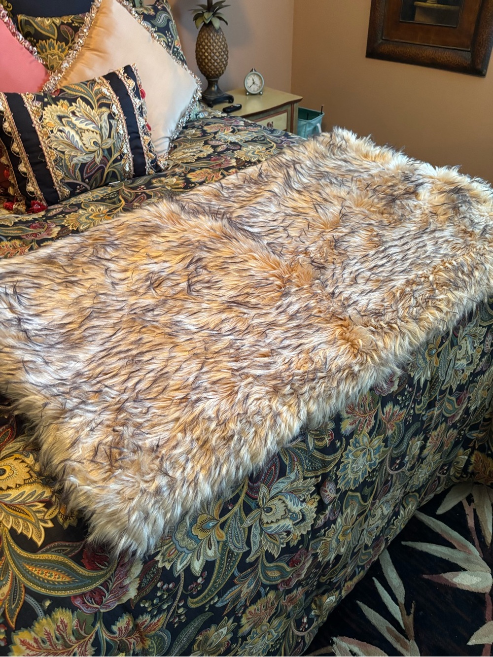 Ballard Design Luxury Frosted Blonde & Brown Fox Faux Fur Throw Suede Lining